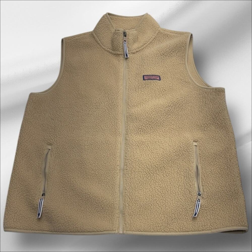VINEYARD VINES Women’s Large Tan Fuzzy Fleece Vest